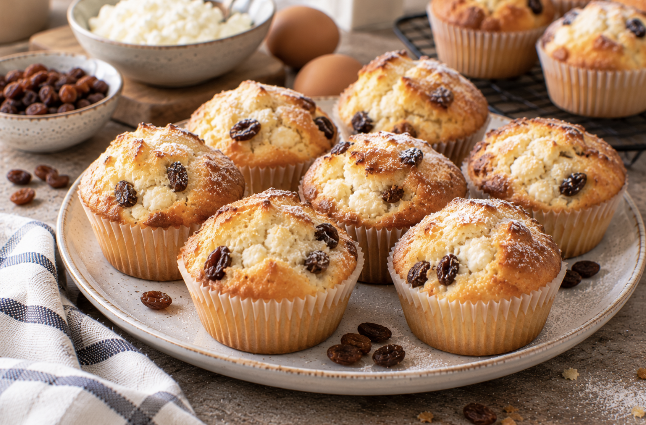 Muffinki z twarogiem i rodzynkami